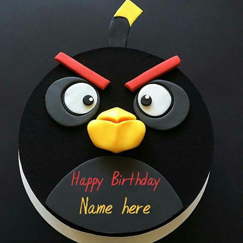 Angry Bird Game Birthday Cake With Name For Kid