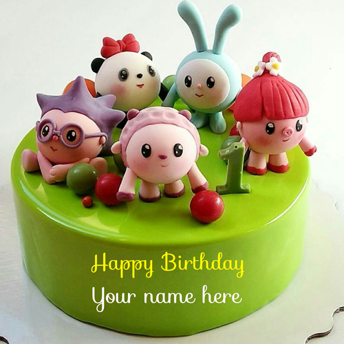 Happy 1st Birthday Cake With Name For Kids