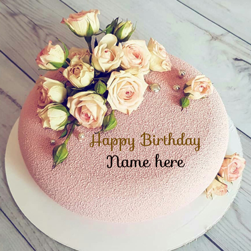 Generate Name On Flower Decorated Birthday Cake