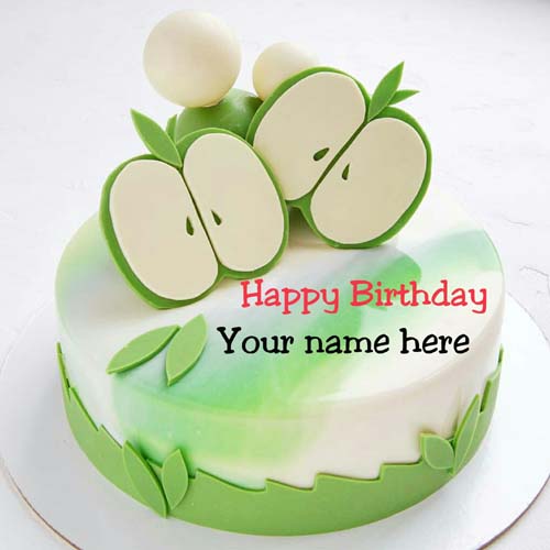 Green Apple Birthday Cake With Name On It For Brother