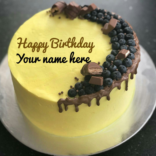 Yellow Birthday wishes Cake With Name For Sister 