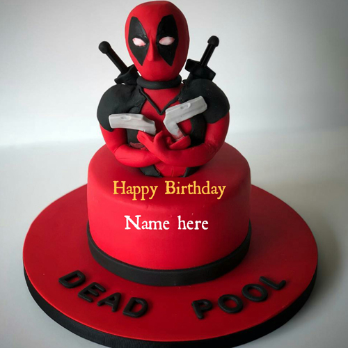 Deadpool Cartoon Birthday Cake With Name On It For Kid