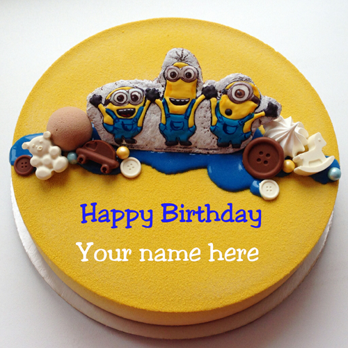 Minion Cartoon Velvet Birthday Cake With Name For Kid
