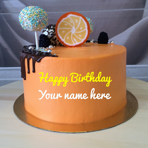 Write Name On Orange Birthday Cake For Sister