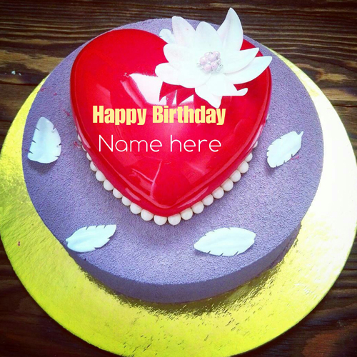 Red Heart Birthday Cake With Name For Love