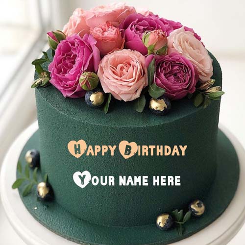 Rose Flower Birthday Wishes Cake With Name Generator