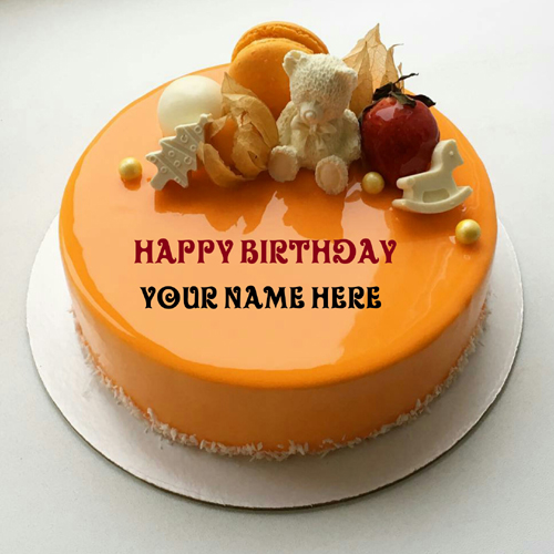 Orange Fruit Birthday Cake With Kid Name