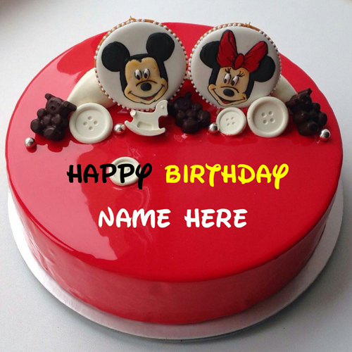 Mickey And Minnie Mouse Birthday Cake With Name For Kid