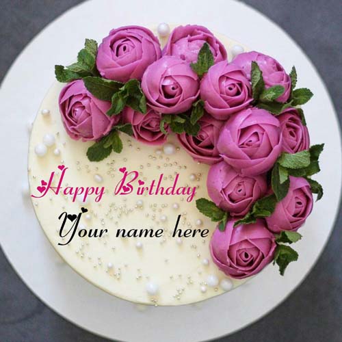 Butter Cream Rose Flower Birthday Cake With Name