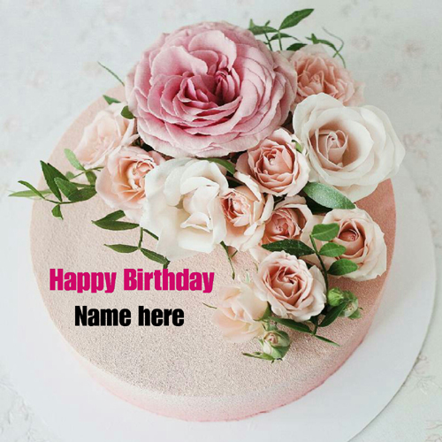 Rose Flower Happy Birthday Cake With Name On It