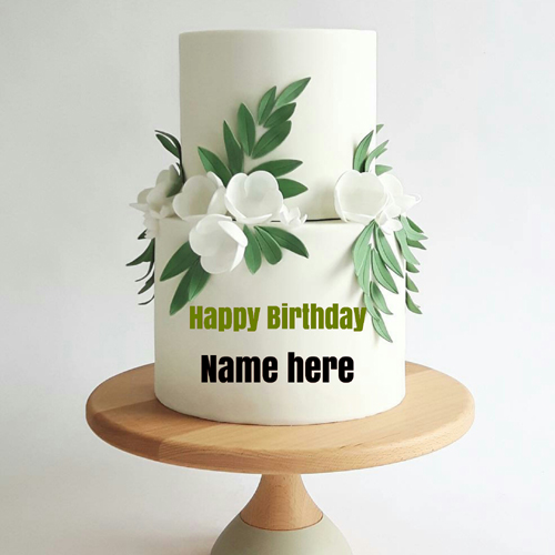 Double Layer Flower Decorated Vanilla Cake With Name