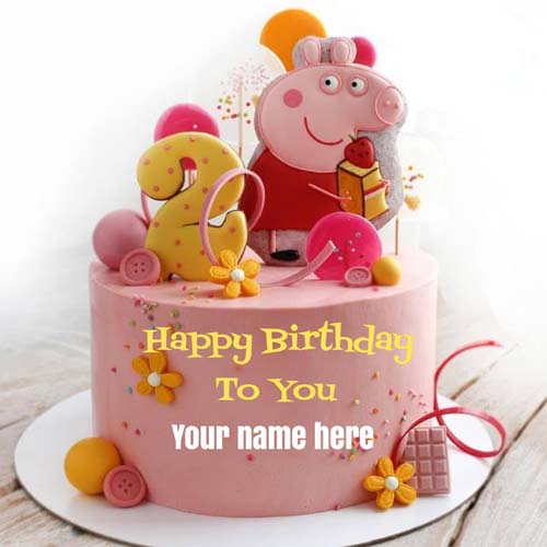 Happy 2nd Birthday Name Cake With Peppa Pig Catoon