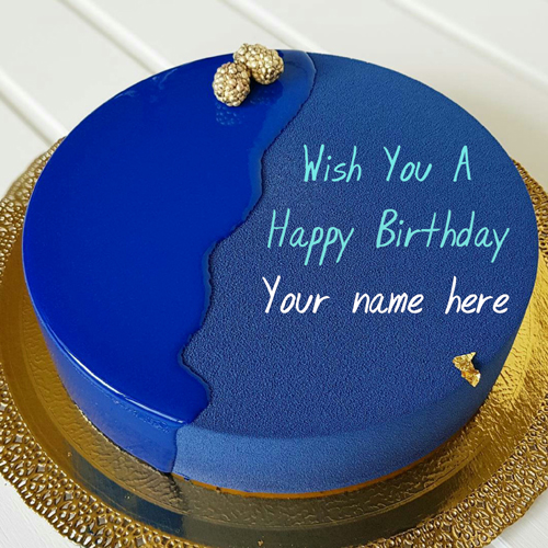 Royal Blue Velvet Birthday Cake With Name For Wife