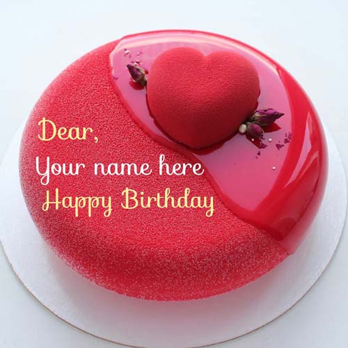 Write Name On Red Velvet Heart Birthday Cake For Love