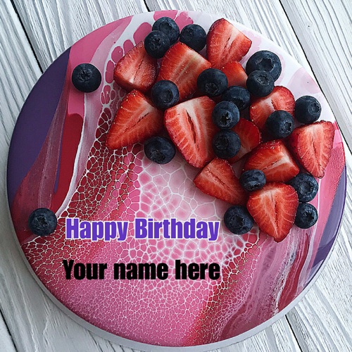 Strawberry Blueberry Fruit Birthday Cake With Name
