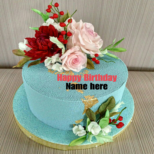 Multicolored Flower Birthday Cake With Name On It