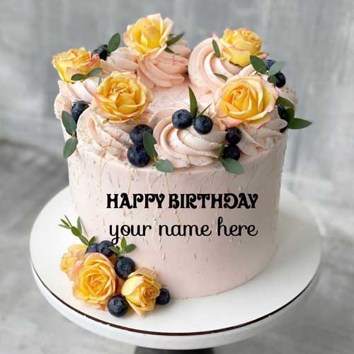 Butter Cream Flower Birthday Wishes Cake With Name