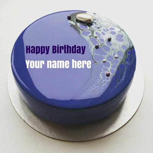Metallic Blue Marble Birthday Cake With Brother Name