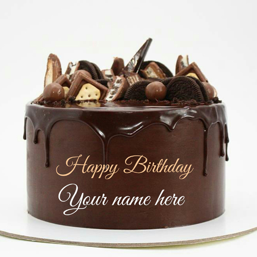 Write Name On Chocolate Birthday Wishes Cake With Oreo