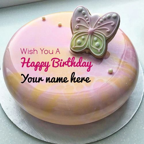 Print Friend Name On Birthday Cake With Butterfly 