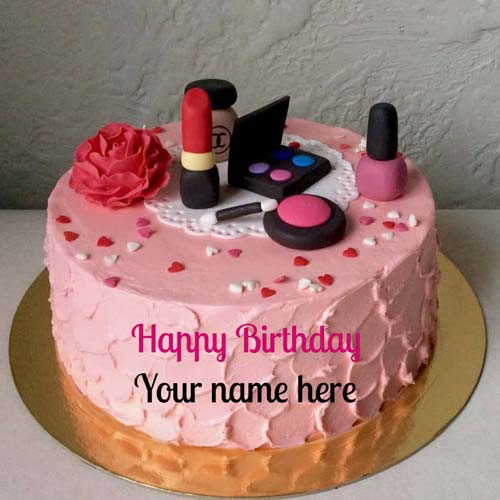 Makeup Kit Birthday Wishes Cake With Name For Wife