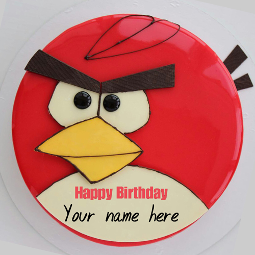 Angry Bird Cartoon Birthday Cake With Name For Kid