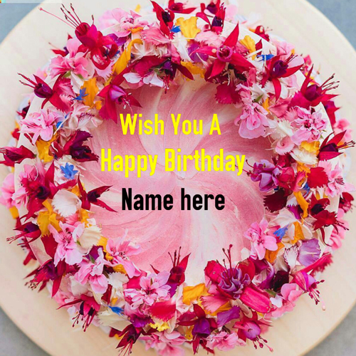 Multicolor Designer Flower Birthday Cake With Name 