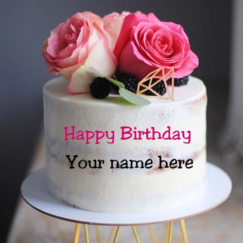Rose Flower Decorated Vanilla Flavor Birthday Name Cake