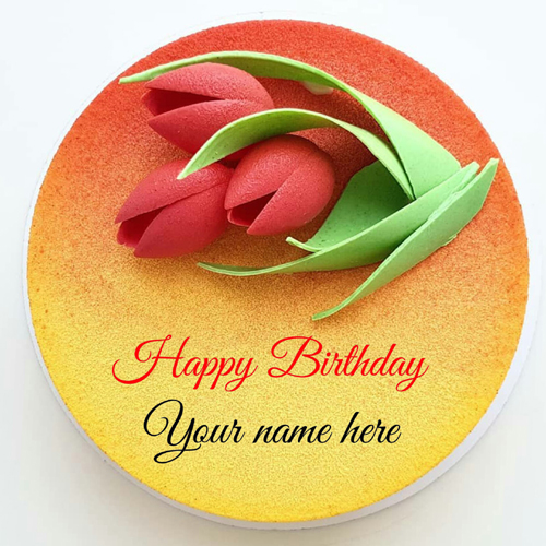Flower Decorated Beautiful Birthday Cake With Name