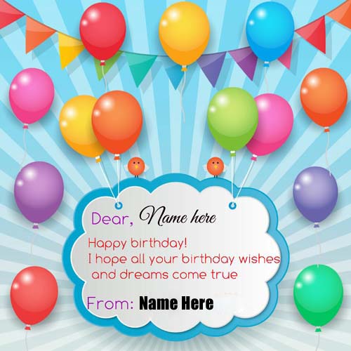 Write Name On Greeting Card With Colorful Balloon