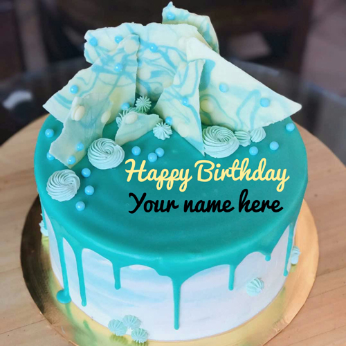 Write Brother Name On Blue Aqua Theme Birthday Cake