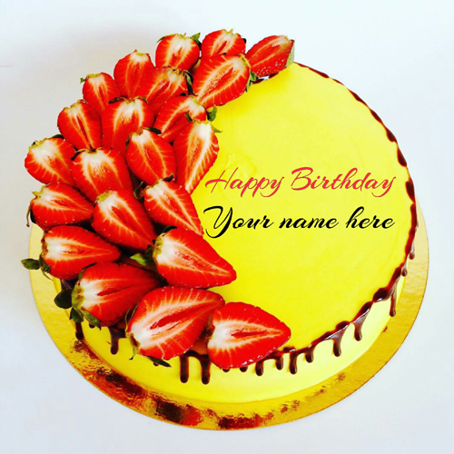 Get Name On Mango Birthday Cake With Strawberry Topping