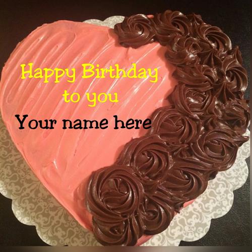 Heart Shaped Chocolate Cream Birthday Cake With Name On