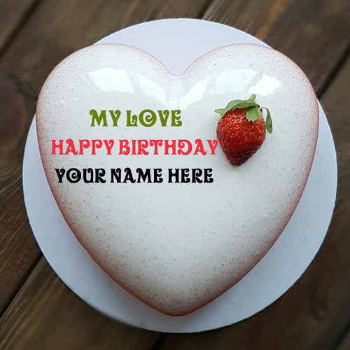 Write Name On Vanilla Flavor Heart Birthday Cake