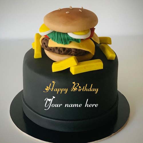 Burger Birthday Cake With Name For Foodie