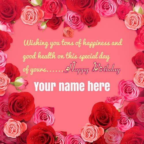 Heart Shaped Rose Flower Birthday Greetings Card