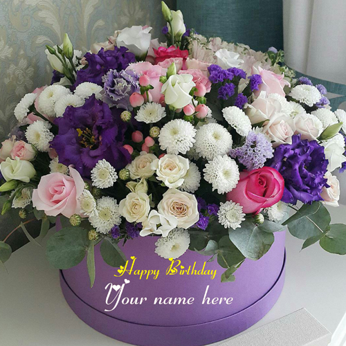 Flower Bouquet Birthday Wishes Cake With Name On It