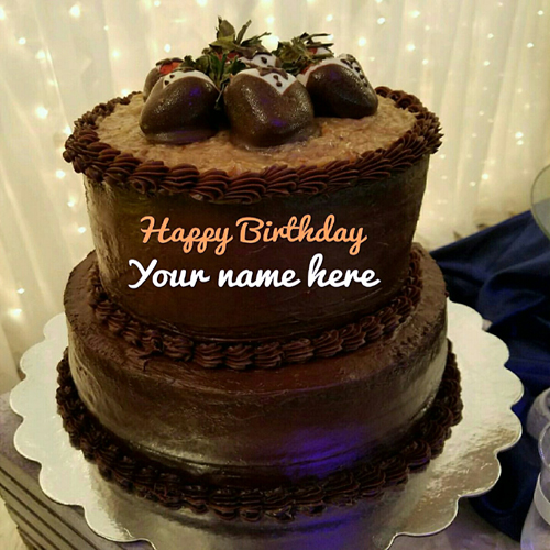 Write Name On Double Layer Chocolate Birthday Cake 