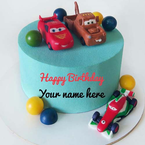 Chocolate Car Birthday Cake With Name On It For Kid