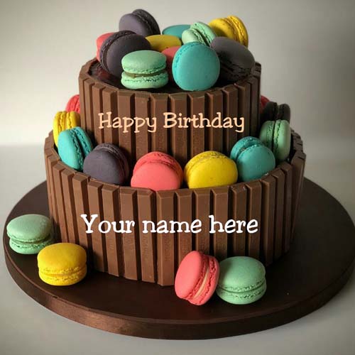 Double Layer Chocolate Birthday Name Cake With Macaroon