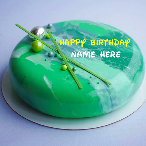 Green Color Marble Birthday Cake With Name For Love