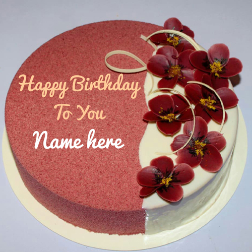 Print Name On Flower Decorated Birthday Cake 