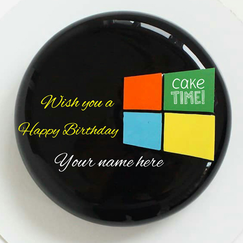 Windows Logo Happy Birthday Cake With Name On It 