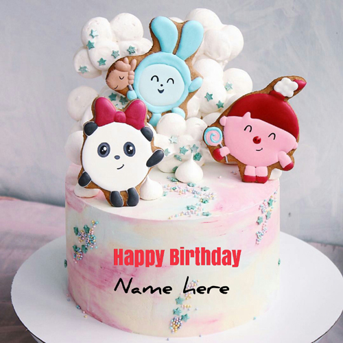 Type Name On Cartoon Birthday Cake With Gems For Kid