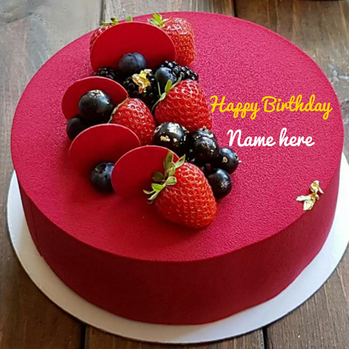 Print Name On Yummy Birthday Cake With Fruit Toppings
