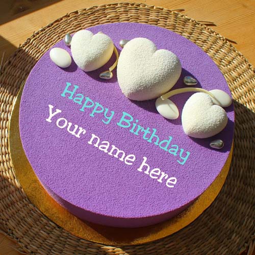Heart Decorated Blackcurrant Birthday Cake With Name