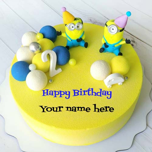 Happy 2nd Birthday Cake With Minion Cartoon On It