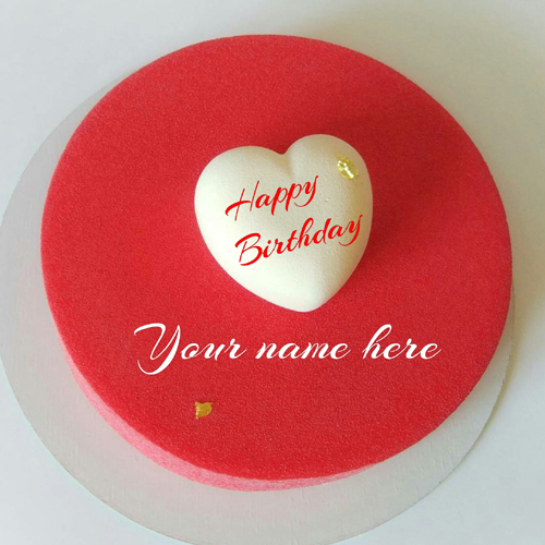 Red Velvet Heart Birthday Cake With Name For Love