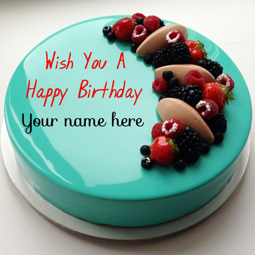 Write Name On Happy Birthday Cake With Fruit Toppings