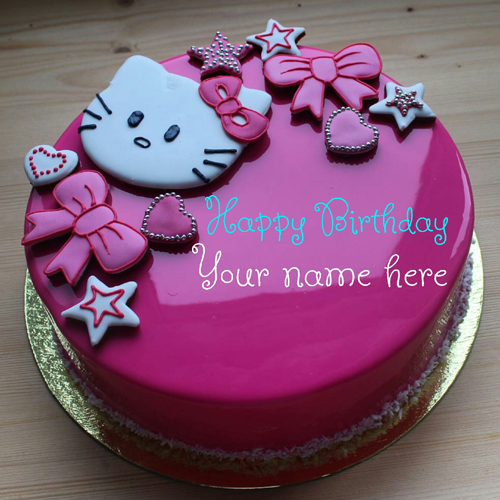 Kitty Birthday Cake For Cartoon Lover With Name For Kid